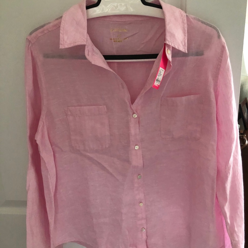 Lily Pulitzer pink linen blouse- size M. Tags on